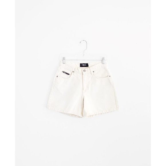 Vintage 90s Y2K l.e.i. Off White Denim High Waist Relaxed Jean Shorts 5 26 27 28 - Picture 3 of 6